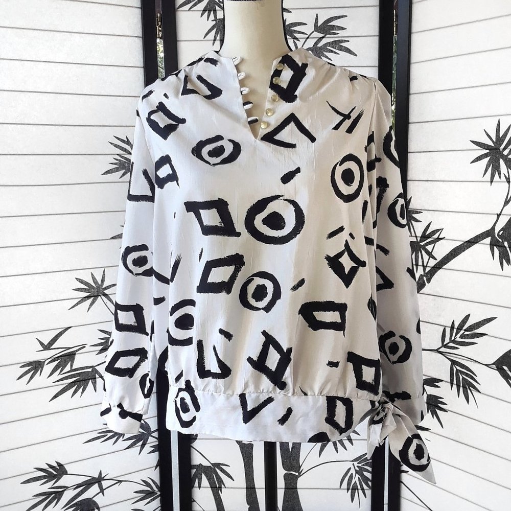 Vintage 1980s Oversized Side Tie Windbreaker Blouse